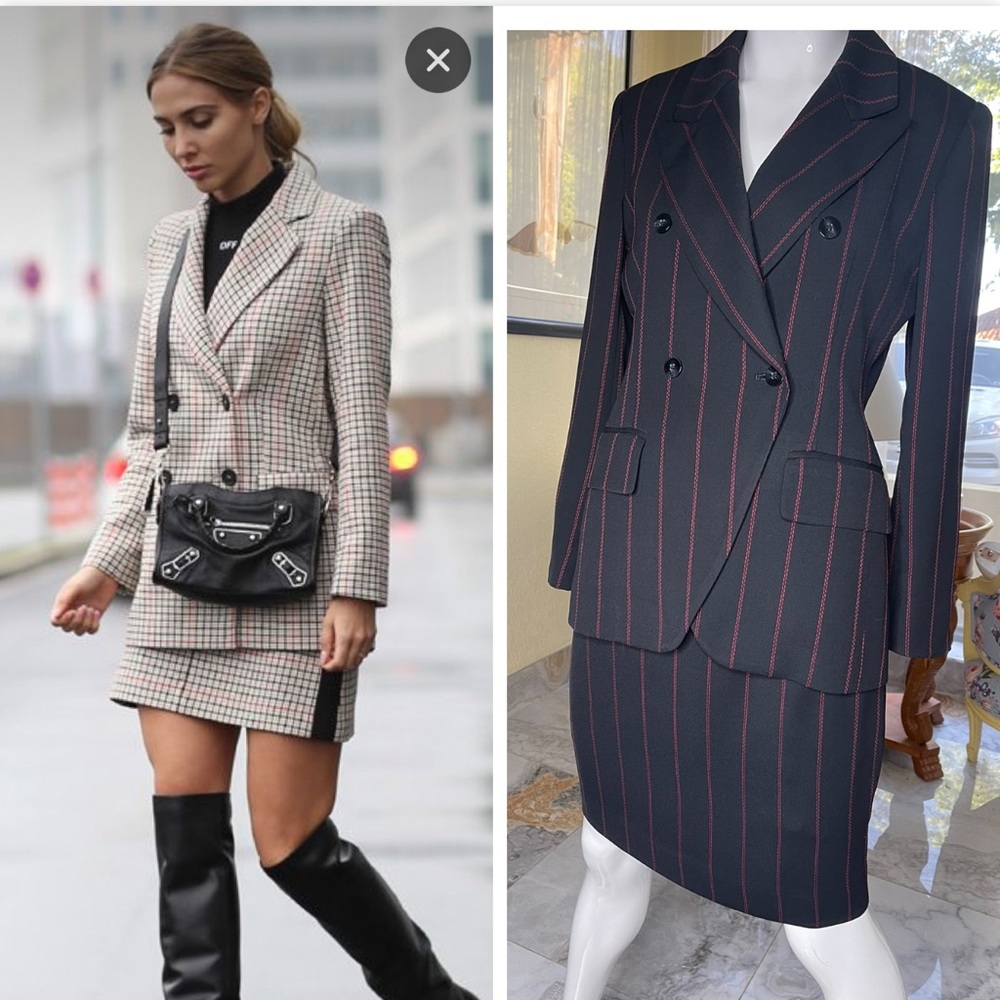 Jones New York NY Petite Red Pinstripe 4p 6p skirt suit